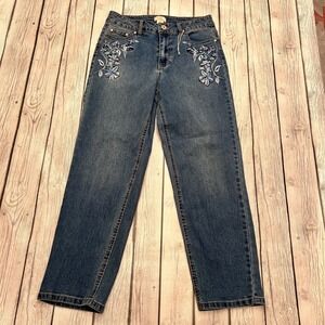 Camila Coelho Women's Size 6 Straight Ankle Blue Jeans Embroidered Pockets